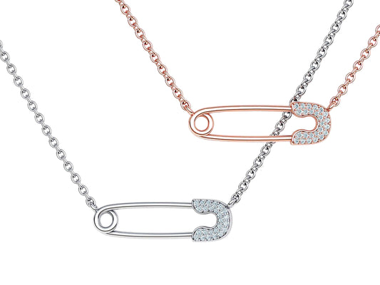 Safety pin pendant with diamonds